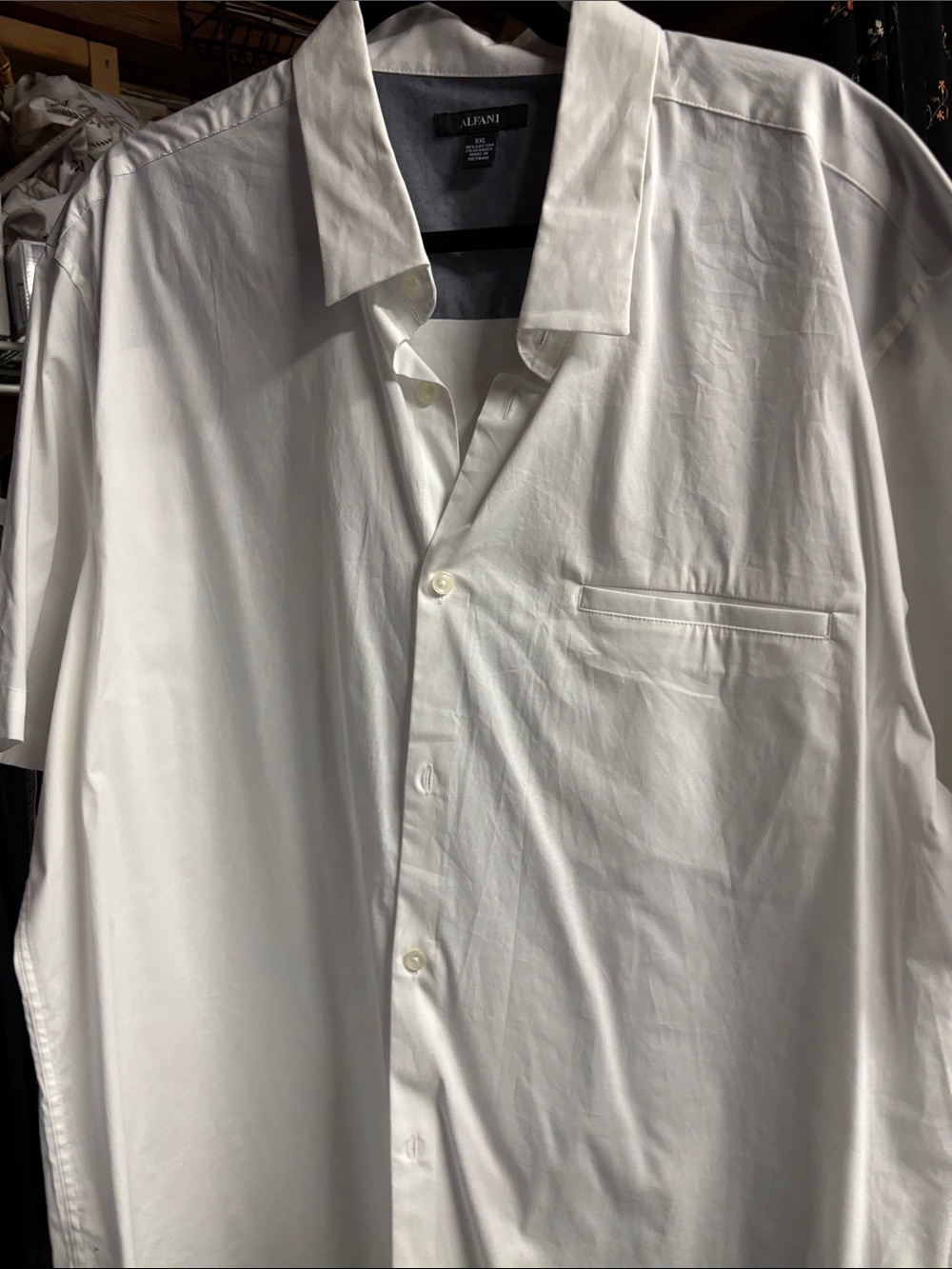 Alfani White Short-Sleeve Casual Button-Down Shirt
